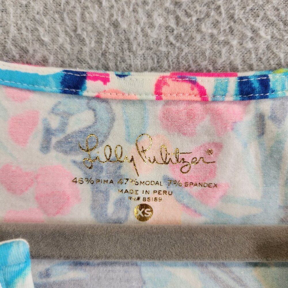 Lilly Pulitzer Top Womens XS Brewster Serene Blue Tippy Tropical Resort Cruise - Picture 8 of 12